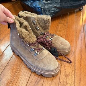 Rag & Bone Shearling Lined Suede Lug Sole Hiking Boots Brown Womens 38 / US 7